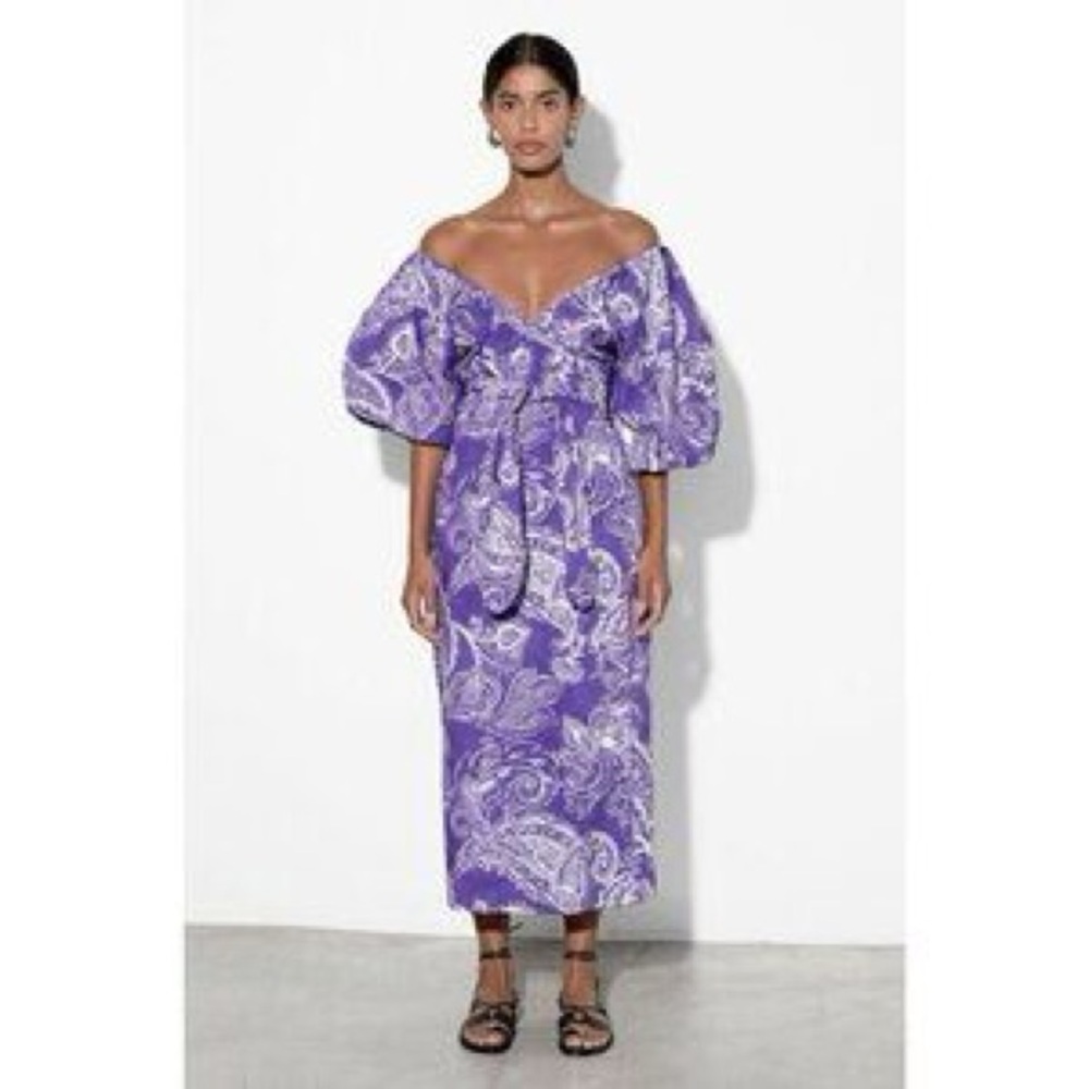 Mara Hoffman Purple Paisley One-Shoulder Midi Dress